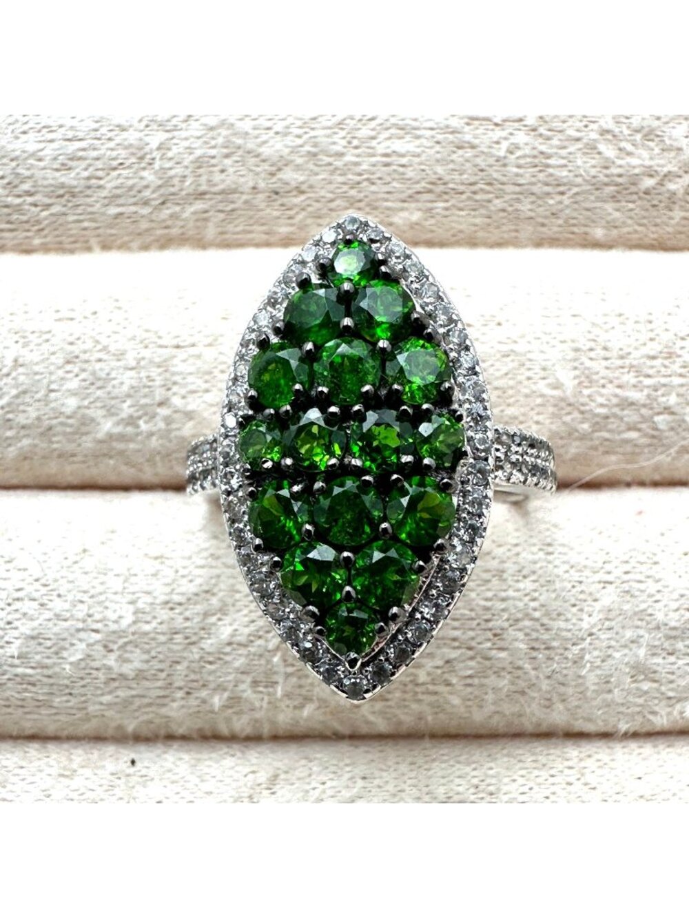 Chrome Diopside & Sapphire Ring Sterling Silver Size 8 Statement Jewelry